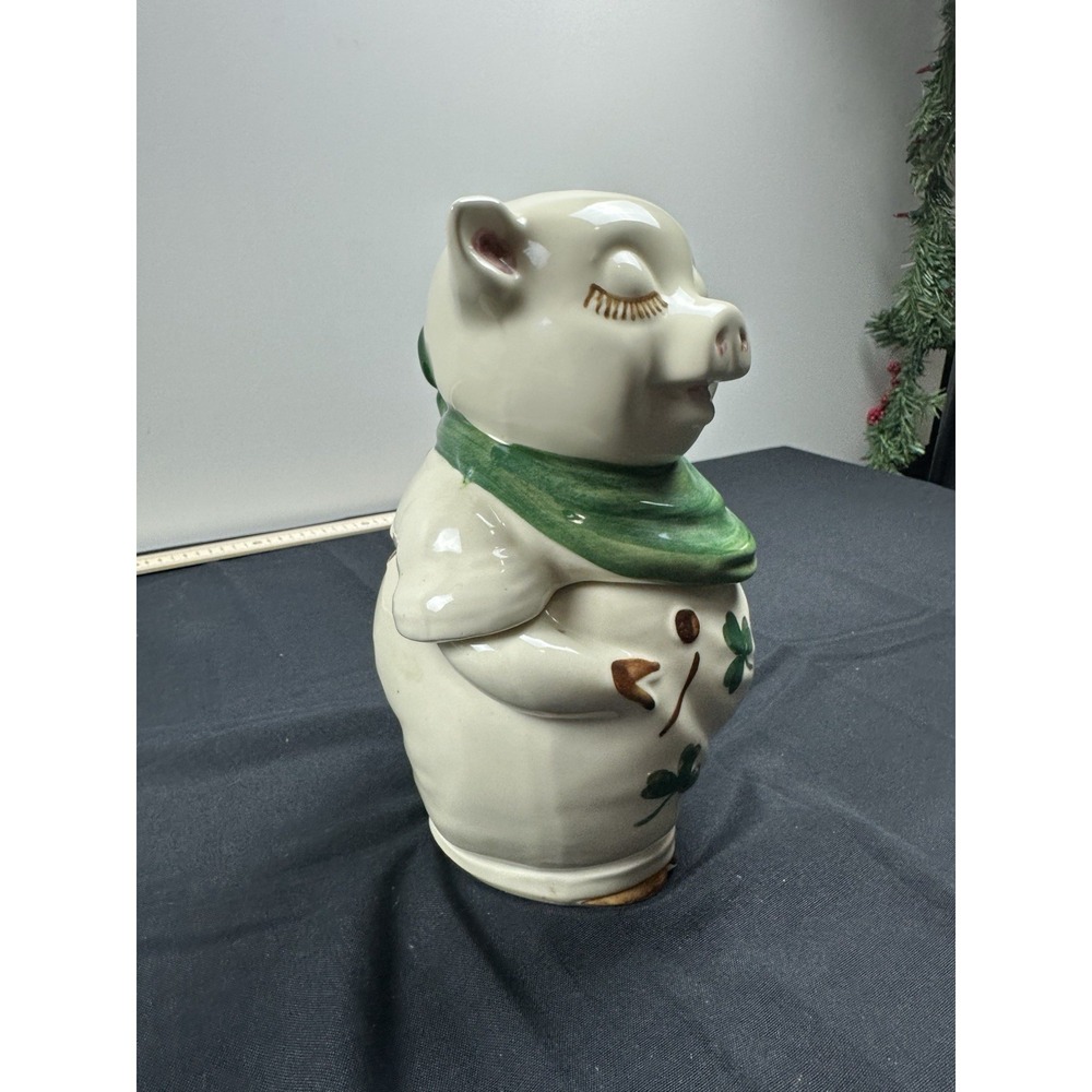 Vintage MCM 1940s- SHAWNEE POTTERY SMILEY Pig Shamrock Cookie Jar 11.25" - Picture 4 of 9